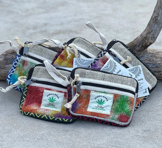 Hemp 2 Pockets Zipper Coin Purse, Wallet, Makeup Pouch