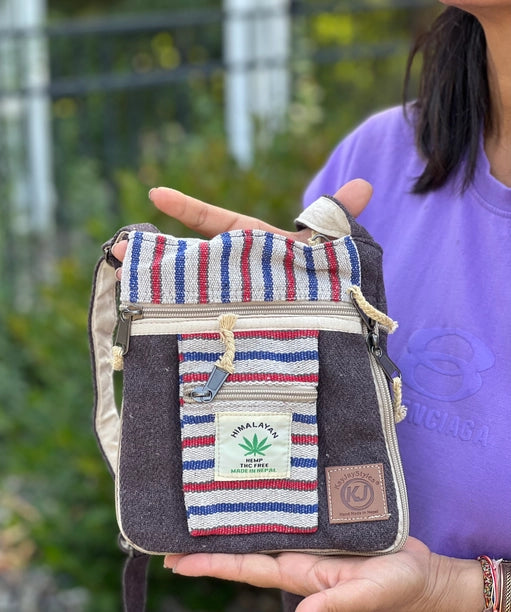 Hemp Hippie Small Cross Body Bag, Travel Sling Passport Bag