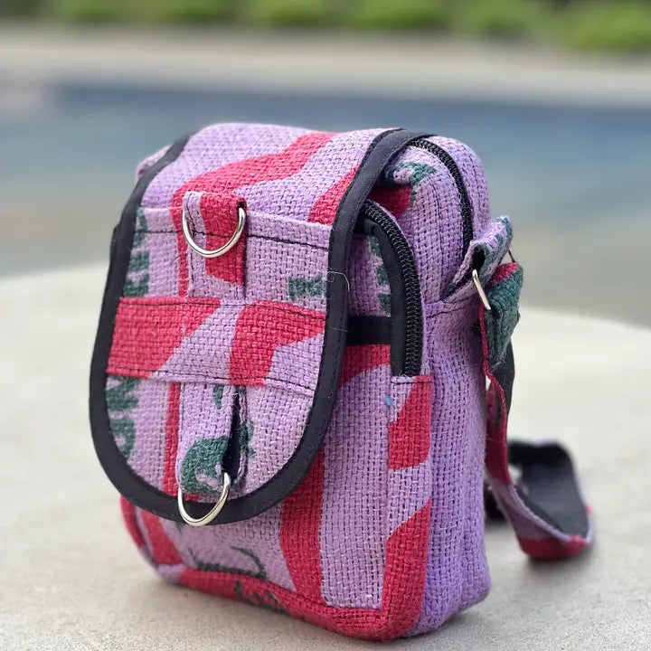 Hemp Handmade Hippie Small Cross Body Bag, Passport Bag
