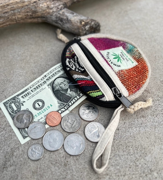 Hemp 2 Pockets Zipper Coin Purse, Wallet, Makeup Pouch