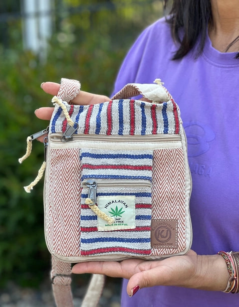 Hemp Hippie Small Cross Body Bag, Travel Sling Passport Bag