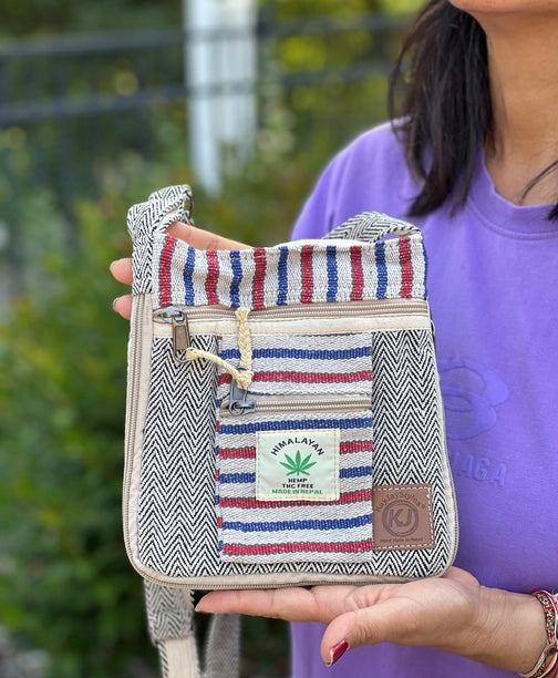 Hemp Hippie Small Cross Body Bag, Travel Sling Passport Bag
