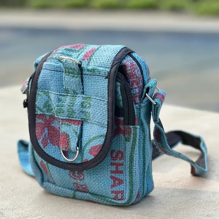 Hemp Handmade Hippie Small Cross Body Bag, Passport Bag