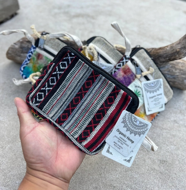 Hemp 2 Pockets Zipper Coin Purse, Wallet, Makeup Pouch