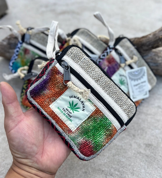 Hemp 2 Pockets Zipper Coin Purse, Wallet, Makeup Pouch