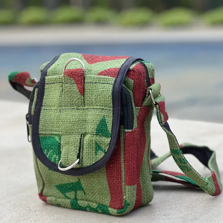 Hemp Handmade Hippie Small Cross Body Bag, Passport Bag