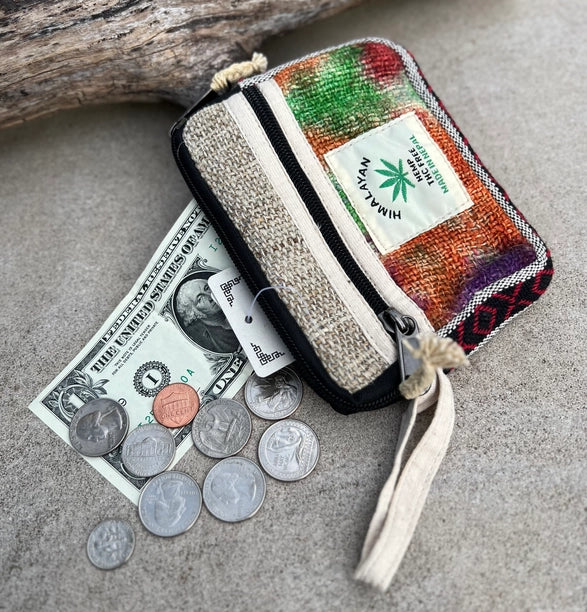 Hemp 2 Pockets Zipper Coin Purse, Wallet, Makeup Pouch