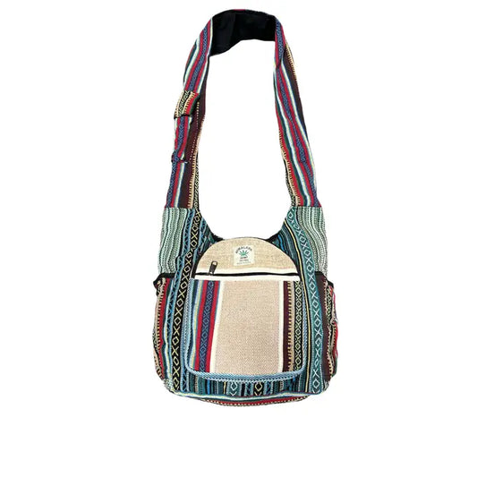 Cotton Hemp Two Pocket Crossbody Bag