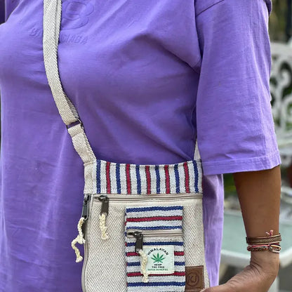Hemp Hippie Small Cross Body Bag, Travel Sling Passport Bag