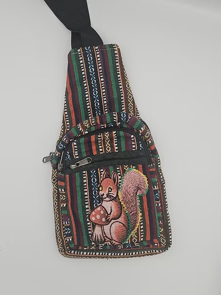 Squirrel With Mushroom Single Sling Backpack