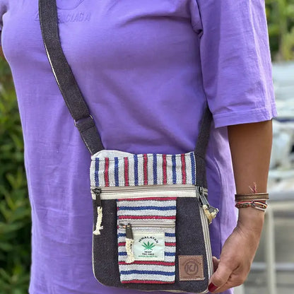 Hemp Hippie Small Cross Body Bag, Travel Sling Passport Bag