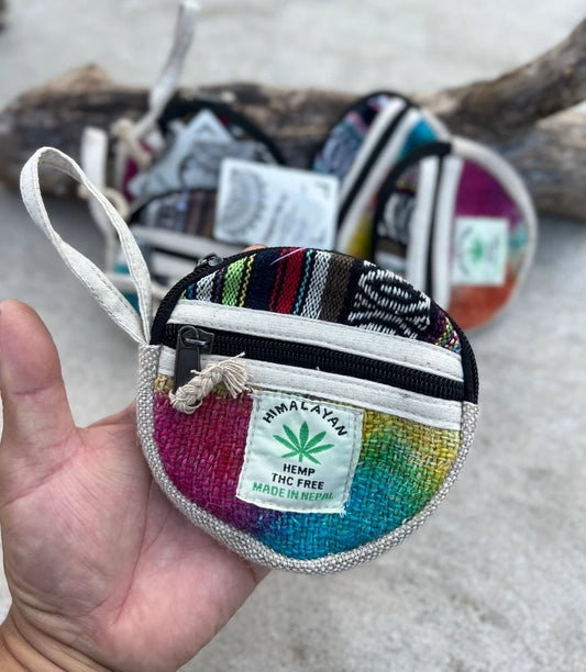 Hemp 2 Pockets Zipper Coin Purse, Wallet, Makeup Pouch